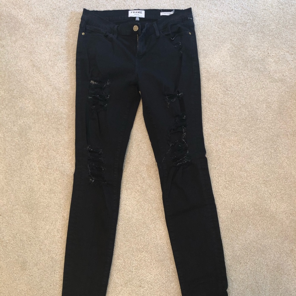 Frame Black Ripped Denim Jeans, 29